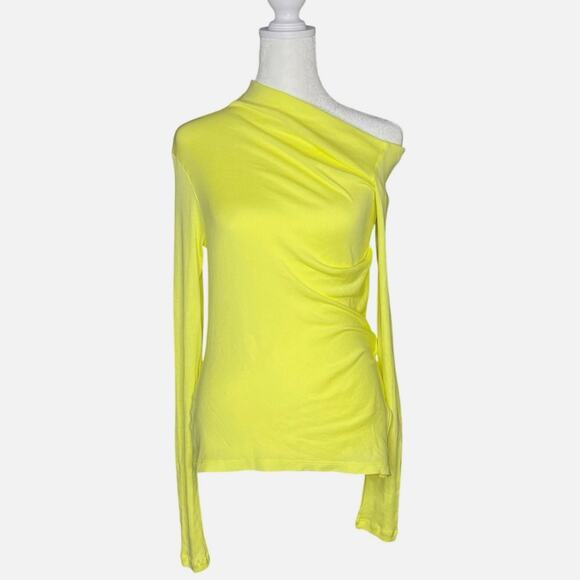 Helmut Lang, Draped One Shoulder Ribbed Knit Top, Charlock Yellow, Size Small - Picture 5 of 9